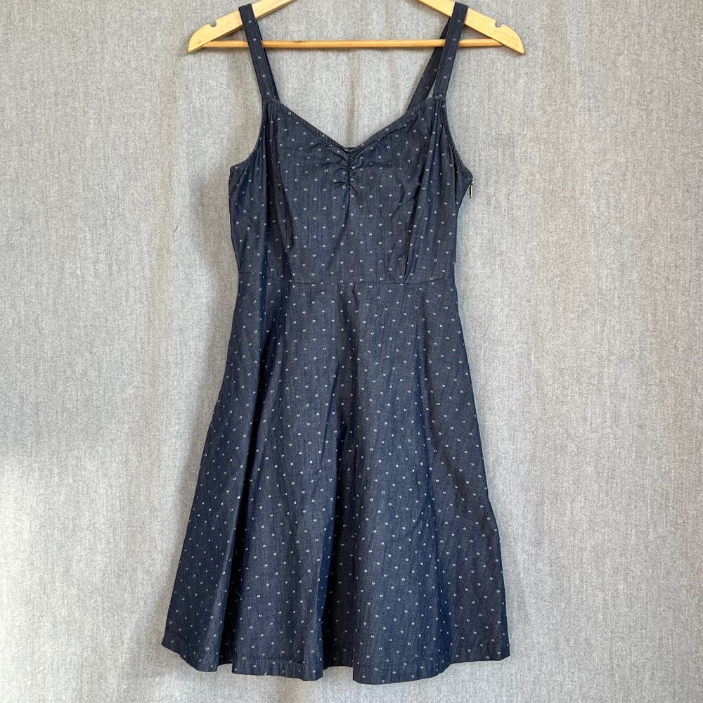 HAYES 100% Cotton V-Neck Babydoll Sundress Empire Waist Side Zip Sz S POCKETS!!!